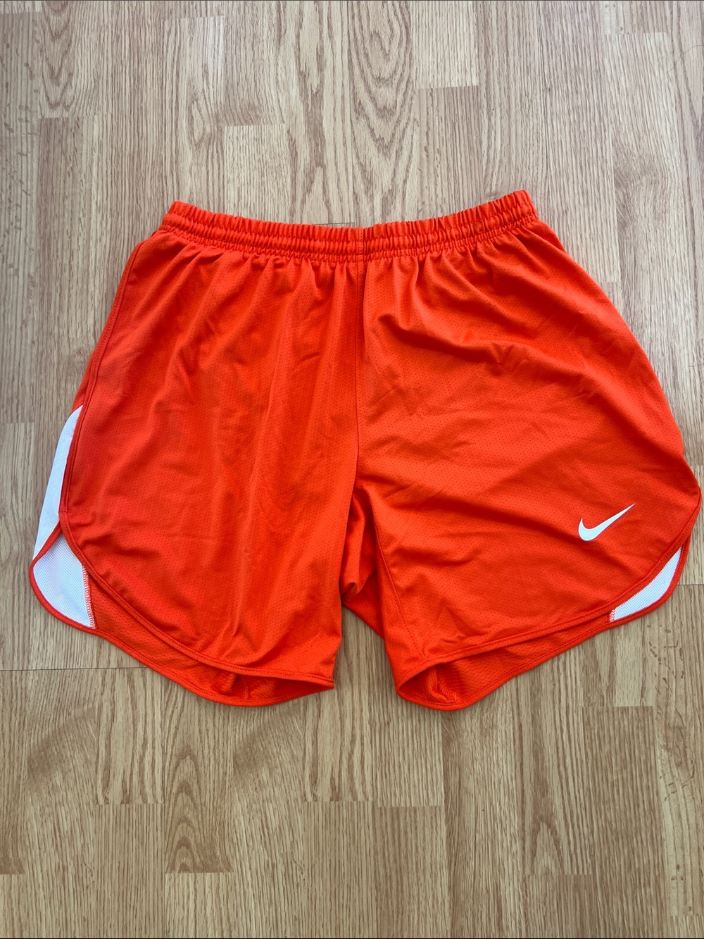 Nike Men’s Bright Orange Athletic Running Shorts with White Swoosh Sz L